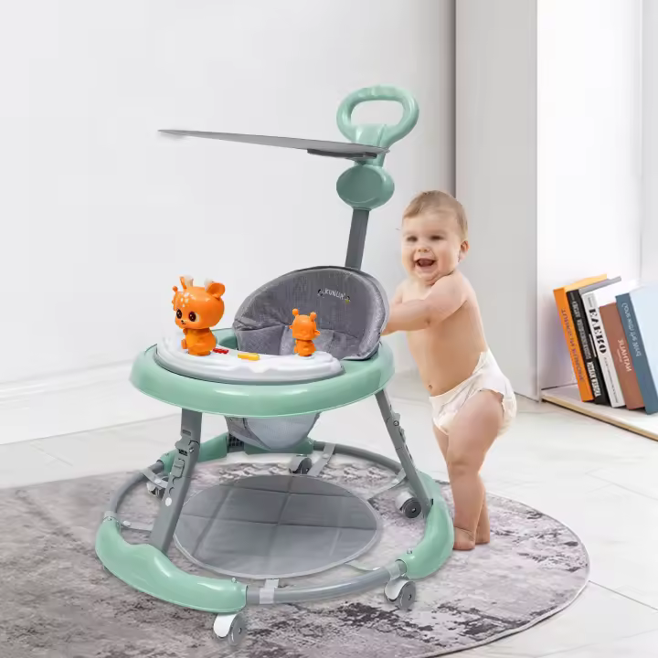 Andador plegable para bebé, juguete acolchado, rueda silenciosa de PVC, azul, verde y rosa - 1