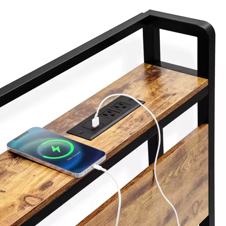 Cabecera SucceBuy para cama tamaño King - Altura ajustable con estante de almacenamiento, cabecera independiente tamaño King equipada con tomacorrientes y puerto USB para varios marcos de cama, en negro y marrón - 1