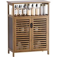 Organizador de Armario de Cocina de pie con 2 Puertas de Persiana y Estantes Abiertos, Nogal - details 0
