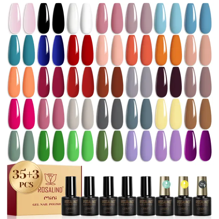 ROSALIND-Juego de esmaltes semipermanentes para uñas, esmalte de Gel de Color clásico blanco, negro y azul, Base y capa superior mate, 38 piezas, 5ml - 1