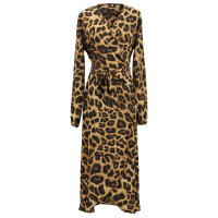 sual Vestido de manga larga con estampado de leopardo con cuello en V, dobladillo con volantes, perfecto para la playa, vacaciones, noches en discotecas - details 4