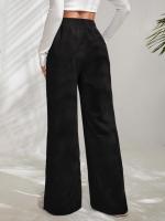 Pantalones de pana para mujer, pantalón liso con abertura, pierna recta, cintura alta, ancho, otoño, elegante y Original - details 3