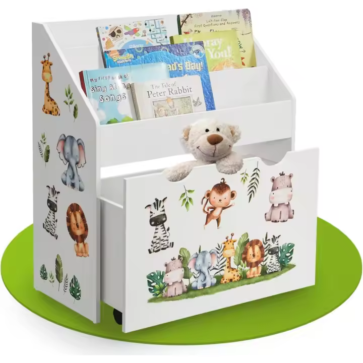 Estantería de Madera Blanca para Libros y Juguetes Infantil con 3 Estantes y Juguetero - 1
