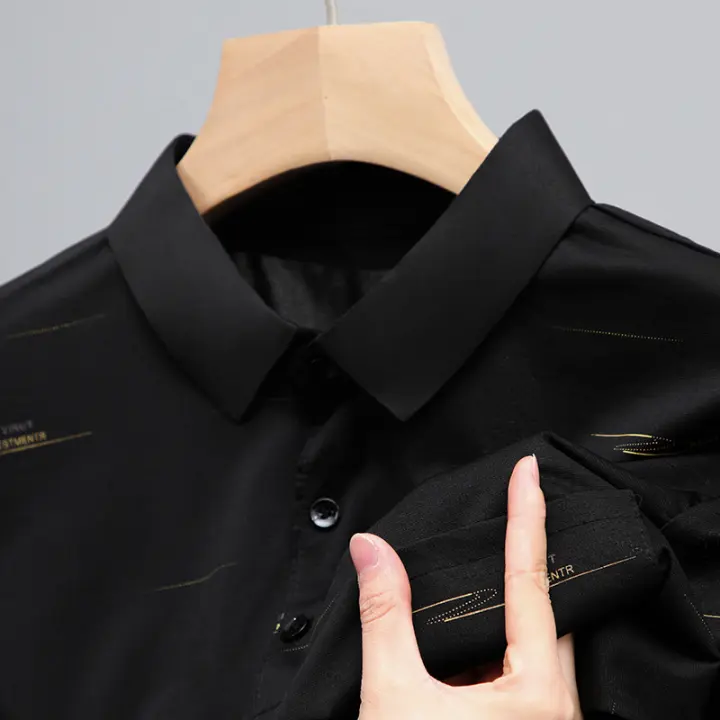 Verano 2025 nueva camisa polo de manga corta para hombres camiseta delgada estampada informal de negocios suelta y transpirable - 1