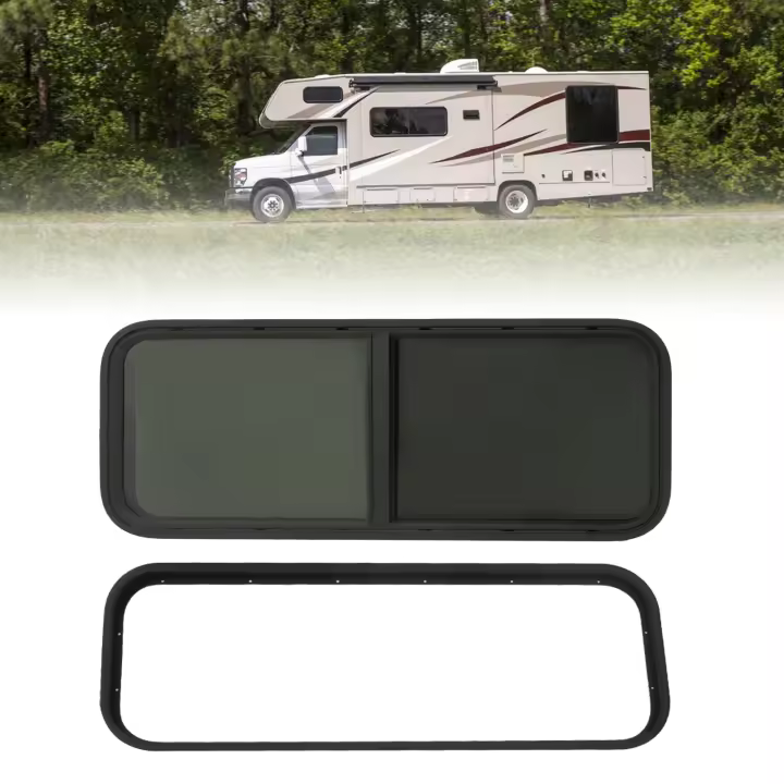 Ventana de caravana de vidrio para autocaravana Universal, 1000 mm x 400mm, con hoja de espesor, color negro - 1