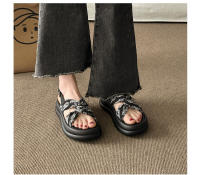 Sandalias romanas negras de suela gruesa que aumentan la altura para mujeres, uso en verano al aire libre con vestido2024Nuevas Sandalias de Playa Estilo - details 11
