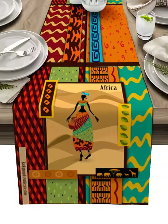 Manteles de Mesa de Lino Boho Étnico Pañuelo de Mesa de Comedor de Granja para Fiesta de Navidad - 1