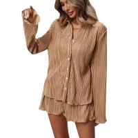 Conjunto de Pantalones Cortos Sueltos Informales para Mujer Traje Elegante de Dos Piezas Color Liso - details 15