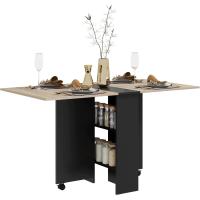 Mesa Plegable de Comedor Mesa de Cocina Plegable con Ruedas Alas Abatibles y Estantes para 4-6 Personas 75x140x74 cm Cemento Gris - details 26