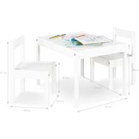 Grupo de Asientos Infantiles, 3 piezas, de madera, 2 sillas y 1 mesa, para niños a partir de 2 años, lacado en blanco - details 1