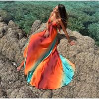 Vestido Largo de Tie-dye de Gradiente Vestido Chic de Vacaciones para Mujer con Espalda Abierta y Pliegues - details 7