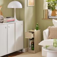 Auxiliares para Salón Mesilla de Noche Estrecha para Dormitorio con 1 Cajón y 1 Compartimento Abierto Blanco y Madera 20 x 35 x 60 cm FBT111-WNx2 ES - details 27