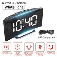 Reloj de pantalla curva, despertador Led Digital con pantalla de temperatura, reloj de espejo grande, mesita de noche - details 0