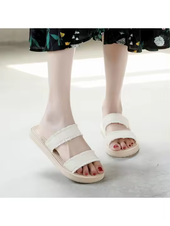 GIOIO, novedad de verano, suela de cáñamo de imitación, ropa de goma, zapatillas frescas con parte inferior de plástico, correas delanteras y traseras de moda con zapatos planos - 1