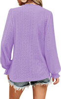 Camiseta con cuello en V para mujer Camisa superior de manga plisada informal hueca de otoño - details 12