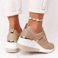 260 Deportes informales Atos, tacones altos con cuña para mujer, cordones de malla de colores transpirables, grandes europeos y americanos, novedosos - details 1