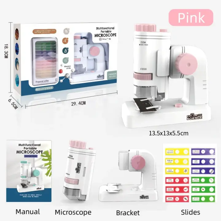 Porta Microscopio Biológico Set 60x-200x Exploración de Microbiología para Estudiantes de Primaria Material de Estación y Manualidades - 1