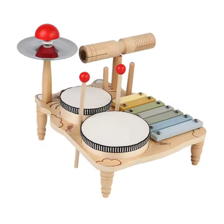 Juego de tambor de madera para niños pequeños, mesa de música de percusión para principiantes, estante de tambor para niños - 1