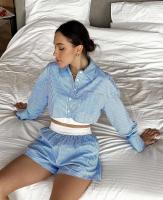 Conjunto de Moda para Mujer de Primavera 2024 Camisas de Manga Corta y Larga con Rayas Shorts - details 7