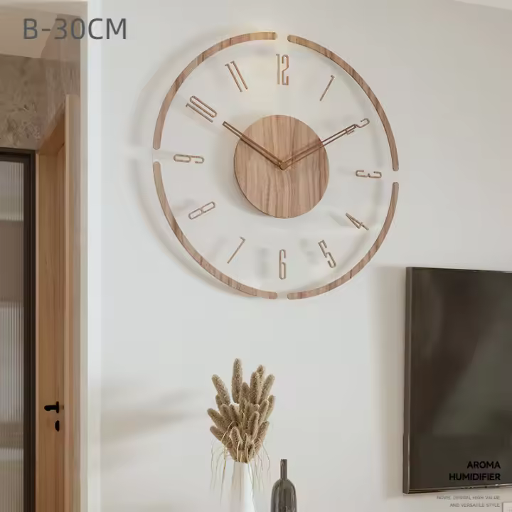 Reloj de Pared de Madera Vintage Grande Reloj Silencioso de Madera Sólida para Sala de Estar, Dormitorio, Oficina Estilo Rústico - 1