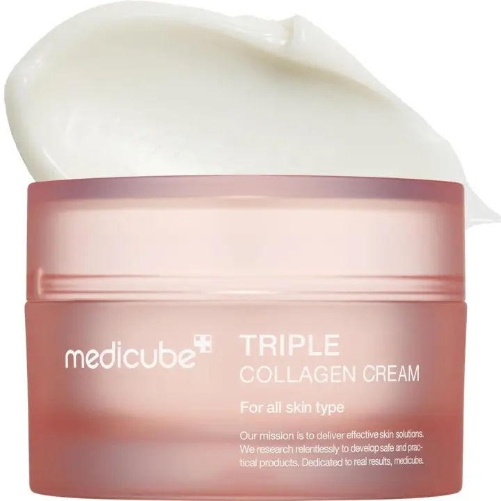 Crema de Colágeno Triple Medicube Hidratante y Reafirmante con Ácido Hialurónico, Elástico Premium, Maní Cuidado de Arrugas y Elasticidad Belleza Coreana, 1.69 oz - 1