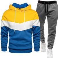 Sudadera de tres colores para hombre, traje deportivo informal de moda, Top con capucha de empalme, pantalones, traje de dos piezas, primavera y otoño - details 8