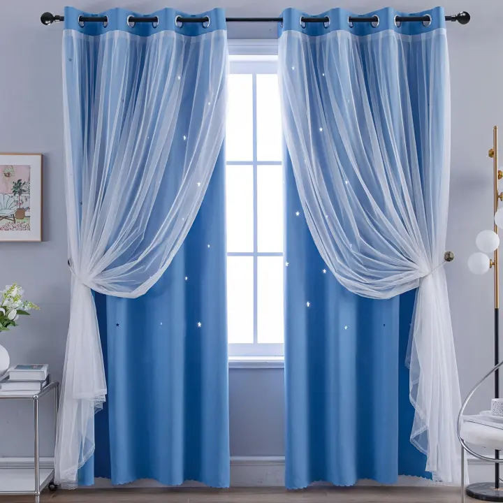 Cortinas de dormitorio opacas aislantes de doble capa con gafas de protección UV, 1 pieza - 1