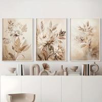 Pósteres impresos artísticos de hojas florales Beige abstractos e pintura en lienzo, decoración nórdica minimalista bohemia para sala de estar, dormitorio, pared del hogar - details 0