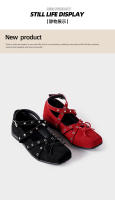 Arco rojo solo zapatos de las mujeres francés retro pequeños zapatos de cuero nuevo remache hebilla de cinturón pisos de ballet - details 15