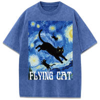 Camiseta Suave de Algodón Van Gogh Gato Volador Cuello Redondo, Manga Corta, Ropa de Calle Ligera para Mujer Y2K - details 9