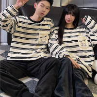 Conjunto de pijama de felpa de franela cálida para hombre y mujer, ropa de dormir de manga larga con cuello redondo, dibujos animados dulces, 32 estilos, Invierno - details 6