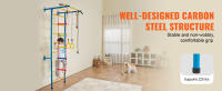 SucceBuy Gimnasio de jungla interior 5 en 1 para niños pequeños, juego de escalada con escalera sueca de acero al carbono, escalera de pared, barra de dominadas, escalera de cuerda, anillos de gimnasia, soporta 220 libras, multicolor - details 2