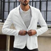 Blazer Delgado de Algodón y Lino para Hombres Color Sólido, Manga Larga, Bolsillos, Ligero para el Verano, Chaqueta Casual de Negocios - details 10