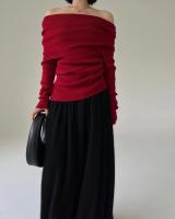 Otoño Invierno fuera del hombro mujeres suéteres elegante Vintage tejido sólido jersey alto elástico Top suave Chic jerseys 2025 - details 1