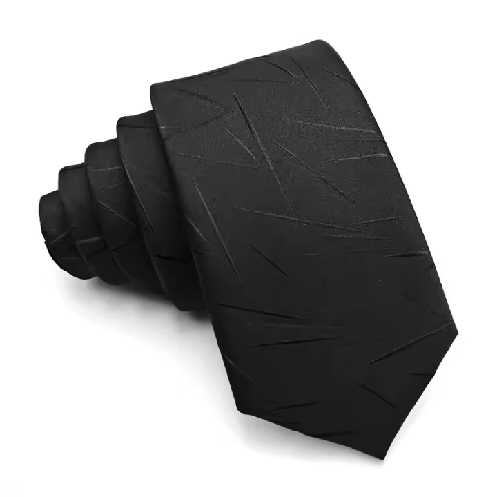 Corbata De Lujo Para Hombre Estrecha Y Fina De 6CM En Color Negro Con Patrones Sólidos Y Puntos Jacquard Para Negocios Y Fiestas - 1