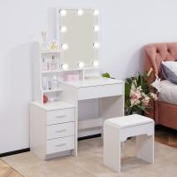 taburete, mesa de maquillaje de piel sintética con 7 estantes y 4 cajones, tocador para mujeres - details 0