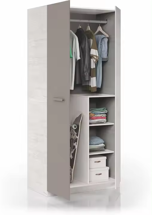Armario Juvenil Modelo Ares Acabado en Blanco Alpes y Basalto Medidas 90cm x 200cm x 52cm - 1