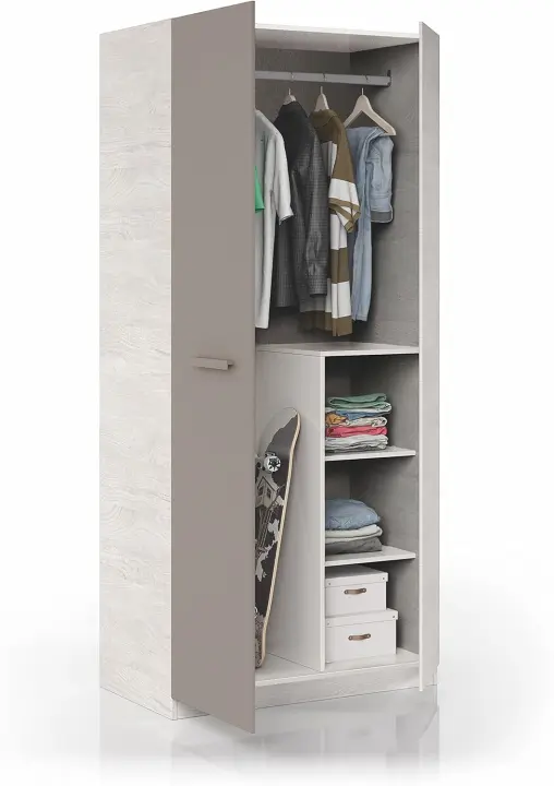 Armario Juvenil Modelo Ares Acabado en Blanco Alpes y Basalto Medidas 90cm x 200cm x 52cm - 1