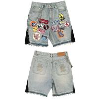 Jeans Retro Azules con Bordado de Patrón de Dibujos Animados Pantalones Cortos Casuales para Hombres Moda Deportiva - details 0
