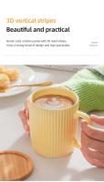 Taza de Cerámica Estilo Coreano Taza de Desayuno de Avena con Tapa de Bambú Taza de Té con Asa - details 2