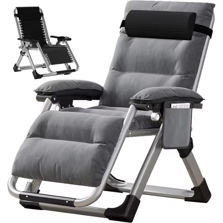 Tumbona plegable de jardín con cojín y bolsillo lateral, doble propósito para sentarse y dormir, para salón, balcón, playa o piscina - 1