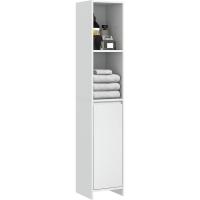 Armario alto de baño con columna auxiliar, puerta y 3 estantes abiertos antivuelco, estilo moderno, blanco. - details 2