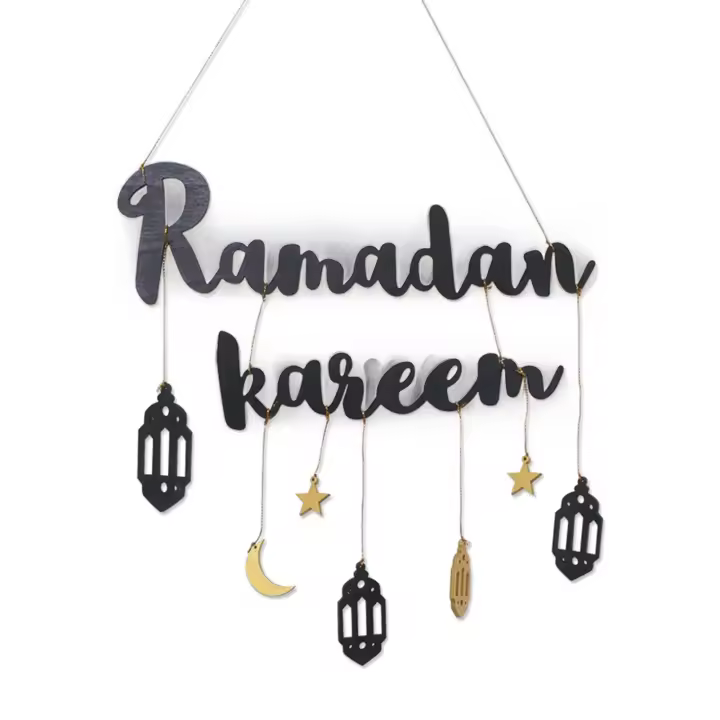 Ramdan Kareem Letras de Madera Decoración de Eid Mubarak con Guirnaldas de Papel de Luna Estrellas - 1