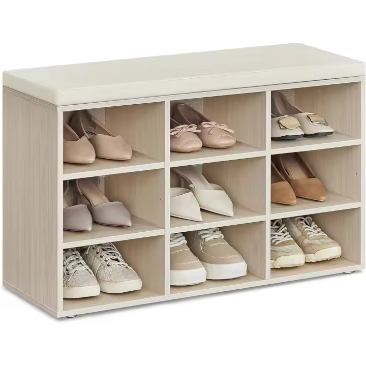 Mueble Zapatero, Banco Recibidor con 4 Compartimentos y Asiento Acolchado, 30 x 105 x 48 cm, Entrada, Dormitorio, Sala de Estar, Marrón Rústico y Marrón - 1