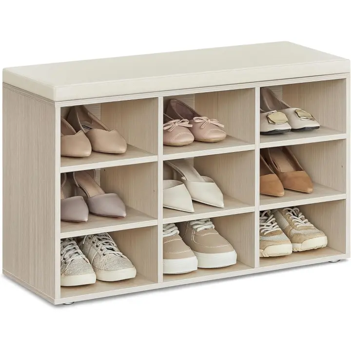 Mueble Zapatero Banco Recibidor con 4 Compartimentos y Asiento Acolchado 30 x 105 x 48 cm - 1