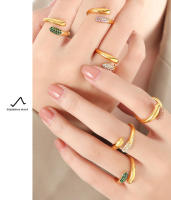 Conjunto de anillos de circón brillante geométrico elegante, joyería portátil de acero inoxidable 316L con hoja de arce - details 4