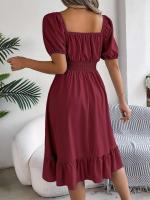 Elegante Vestido de Verano 2024 para Mujeres Cuello Cuadrado Corto Mangas Cortas con Volante - details 27