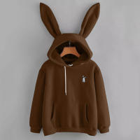 Sudadera con capucha para mujer, suéter de manga larga con Orejas de conejo/gato, con bolsillo frontal, Top - details 9