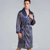 Bata de talla grande 3XL 4XL 5XL para hombre, ropa de dormir, Kimono a rayas azul marino, albornoz con bolsillo, ropa de verano de satén para el hogar, ropa de salón - details 5