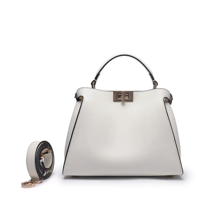 Bolso de Cuero Auténtico Para Mujer, Negro, Caramelo, albaricoque, Azul, Turquesa, Burdeos Blanco - 1